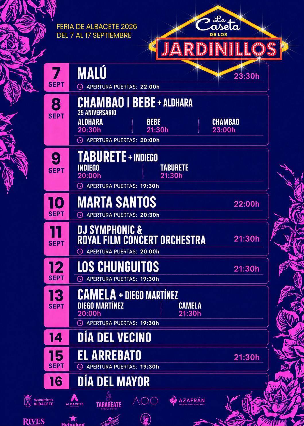 Horarios Conciertos Caseta de Los Jardinillos Feria Albacete 2026